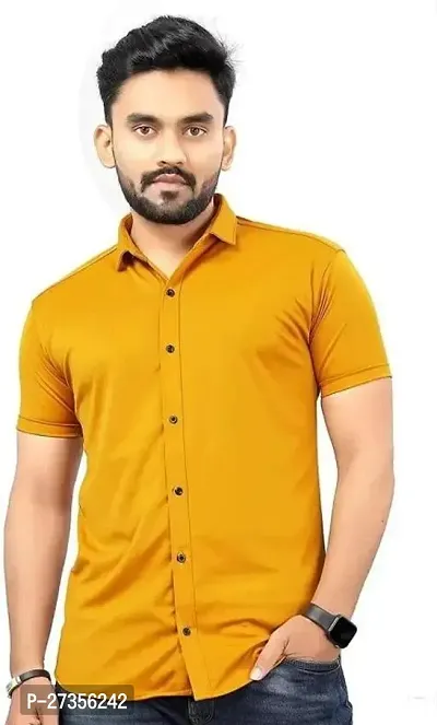 Elegant Lycra Solid Short Sleeves Casual Shirts For Men-thumb0