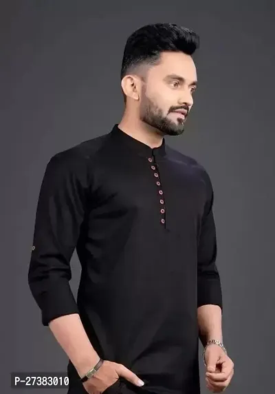 Reliable Black Cotton Solid Short Kurta For Mens