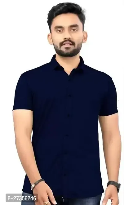 Elegant Lycra Solid Short Sleeves Casual Shirts For Men-thumb0