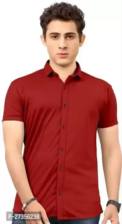 Elegant Lycra Solid Short Sleeves Casual Shirts For Men-thumb0