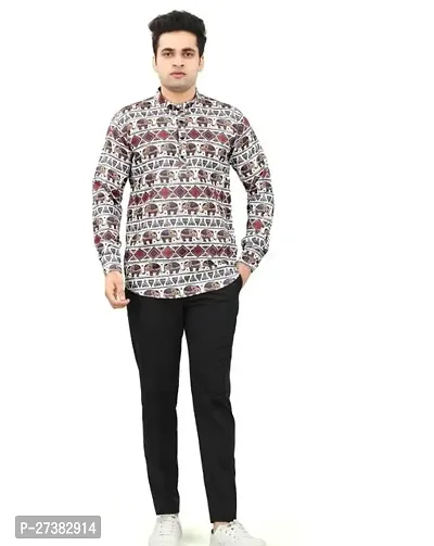 Reliable Brown Cotton Blend Printed Short Kurta For Mens