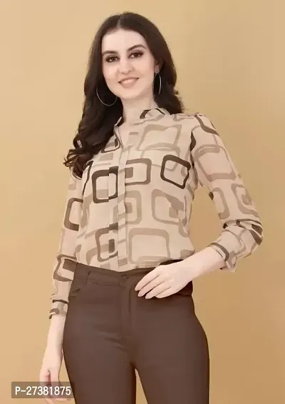 Stylish Brown Crepe Printed Casual Shirt For Women-thumb0