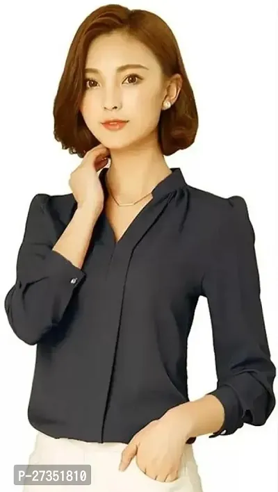 Stylish Black Crepe Solid Shirt For Women