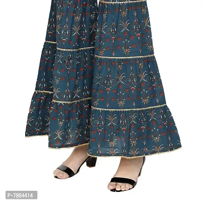 GIANNA Women's Cotton Printed Straight Kurta  Sharara Set- Blue-thumb5