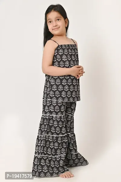 Trendy Cotton Block Printed Sleeveless Sharara Set For Kids and Girl-thumb3