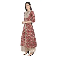 Gianna Women's Cotton Printed Straight Kurta  Palazzo Set- Maroon-thumb2