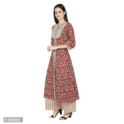 Gianna Women's Cotton Printed Straight Kurta  Palazzo Set- Maroon-thumb3