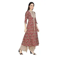 Gianna Women's Cotton Printed Straight Kurta  Palazzo Set- Maroon-thumb3