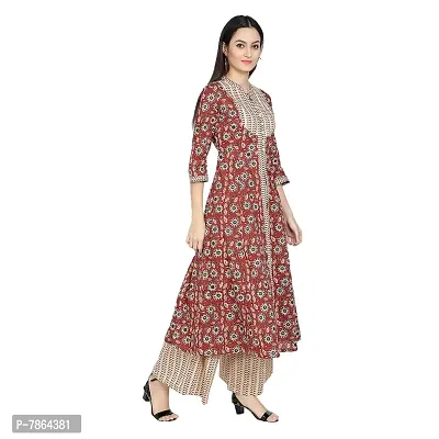 Gianna Women's Cotton Printed Straight Kurta  Palazzo Set- Maroon-thumb4