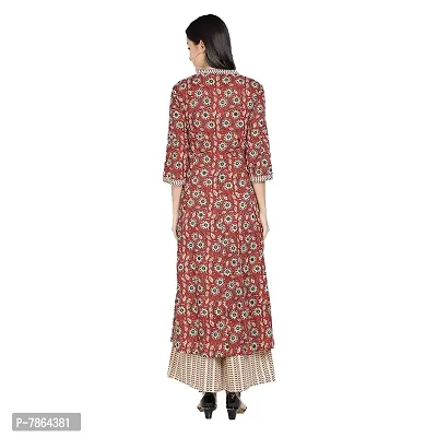 Gianna Women's Cotton Printed Straight Kurta  Palazzo Set- Maroon-thumb2