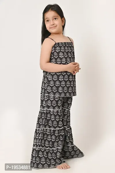 Classic Cotton Block Printed Sleeveless Kurta Sharara Set for Kids and Girl-thumb3