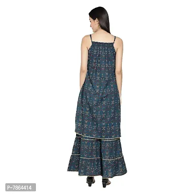 GIANNA Women's Cotton Printed Straight Kurta  Sharara Set- Blue-thumb2