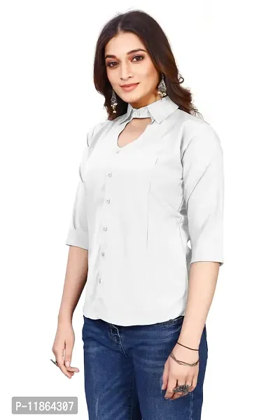 Classic Cotton Blend Solid Shirt for Women-thumb4