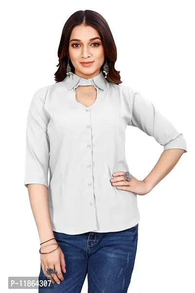 Classic Cotton Blend Solid Shirt for Women-thumb0