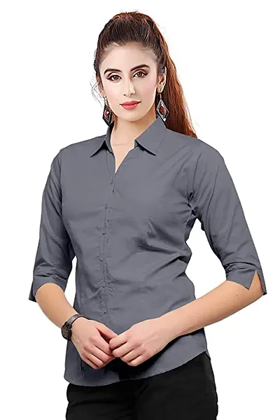 Women Regular Solid Curved Collar Formal Shirt