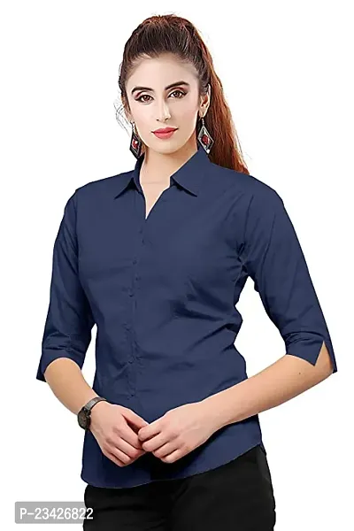 Women Regular Solid Curved Collar Formal Shirt-thumb2