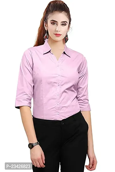 Women Regular Solid Curved Collar Formal Shirt-thumb3