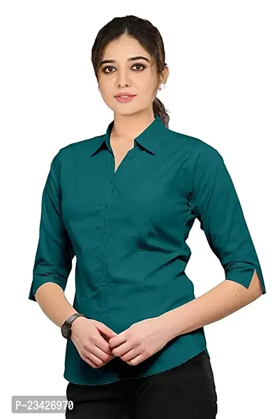 Women Regular Solid Curved Collar Formal Shirt-thumb2