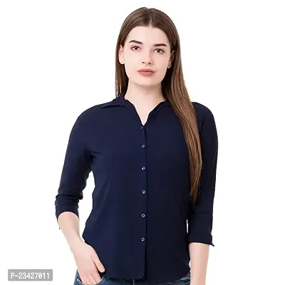 Women Regular Solid Curved Collar Formal Shirt-thumb0