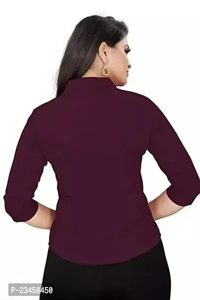 Women Regular Solid Curved Collar Formal Shirt-thumb2