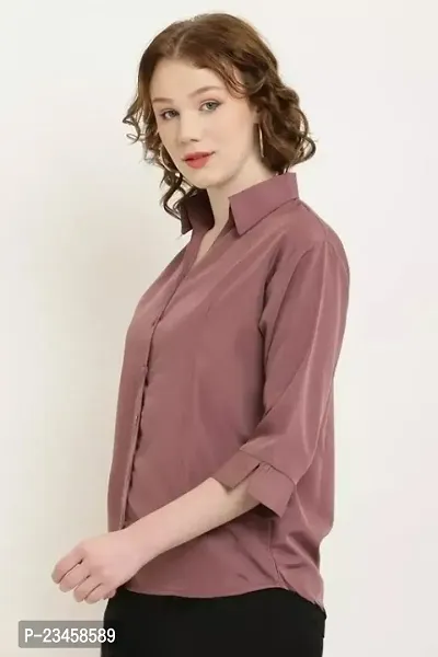 Women Regular Solid Curved Collar Formal Shirt-thumb2