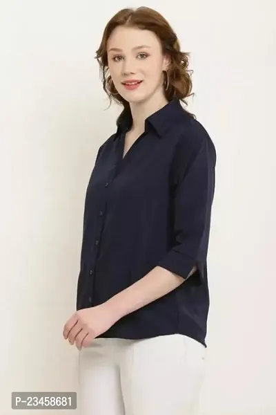 Women Regular Solid Curved Collar Formal Shirt-thumb2