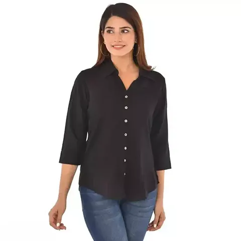 FABISHO Rayon Staples Solid Plain 3/4 Sleeve Shirts for Women/Girls