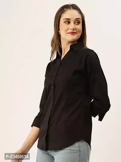 Women Regular Solid Curved Collar Formal Shirt-thumb0