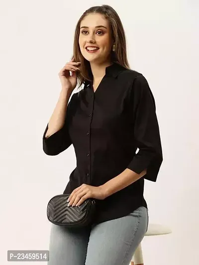 Women Regular Solid Curved Collar Formal Shirt-thumb2