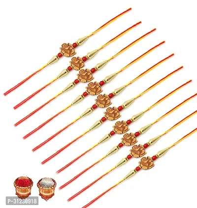 Designer Rakhi Set Pack of 10 Multicolor Designer Rakhi with Roli and Chawal