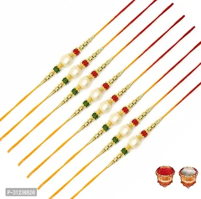 Designer Rakhi Set Pack of 8 Multicolor Designer Rakhi with Roli and Chawal