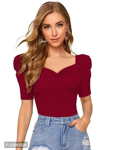 Elegant Maroon Polyester Solid Top For Women-thumb0