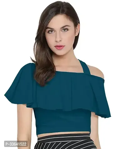 Elegant Blue Polyester Solid Top For Women-thumb0