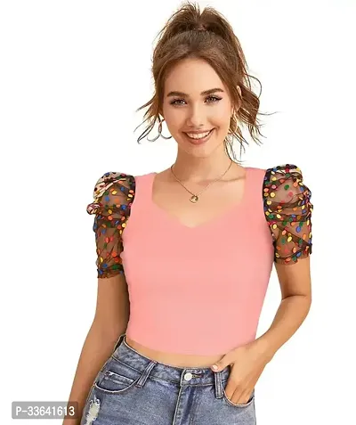 Elegant Pink Polyester Solid Top For Women-thumb0