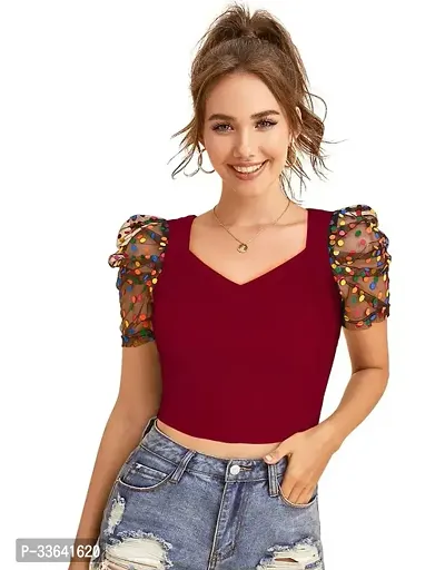 Elegant Maroon Polyester Solid Top For Women-thumb0