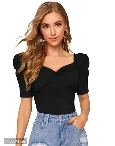 Elegant Black Polyester Solid Top For Women-thumb0