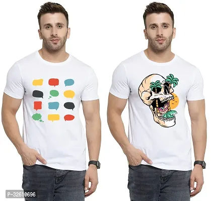 Elite White Polycotton Printed Round Neck Tees For Men- Pack Of 2-thumb0