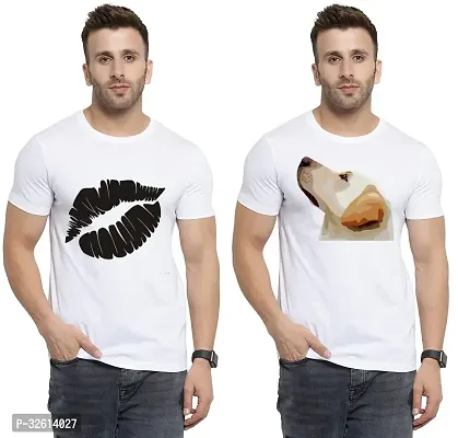 Reliable White Polycotton Printed T-Shirts For Men Pack Of 2