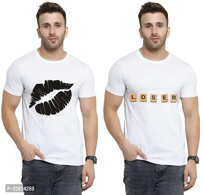 Reliable White Polycotton Printed T-Shirts For Men Pack Of 2-thumb0