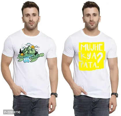 Reliable White Polycotton Printed Round Neck Tshirt For Men Pack Of 2-thumb0