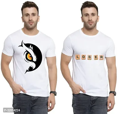 Reliable White Polycotton Printed T-Shirts For Men Pack Of 2