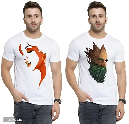 Stylish White Polycotton Printed T-Shirt For Men Pack Of 2-thumb0