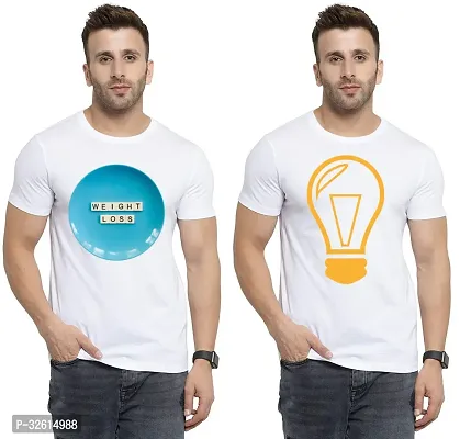 Elite White Polycotton Printed Round Neck Tees For Men- Pack Of 2-thumb0