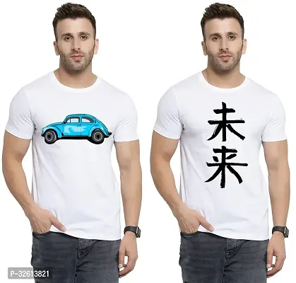 Reliable White Polycotton Printed T-Shirts For Men Pack Of 2