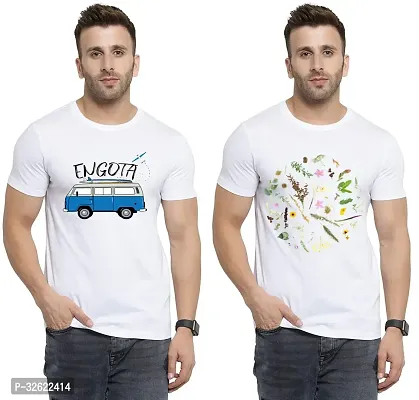 Stylish White Polycotton Printed T-Shirt For Men Pack Of 2-thumb0