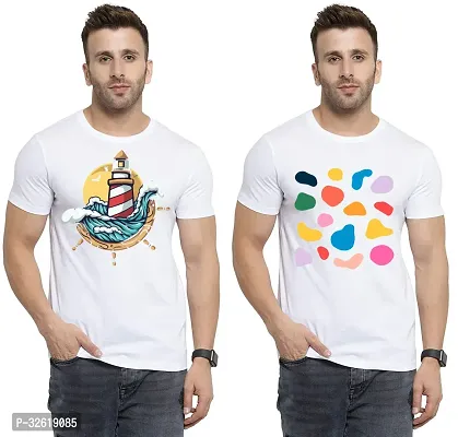 Reliable Polycotton Printed Round Neck Tees For Men Pack Of 2-thumb0