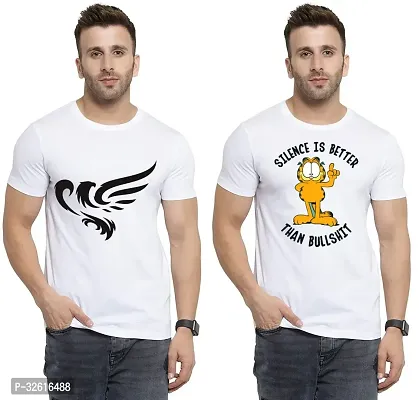 Stylish Polycotton White Printed Tees For Men Pack of 2