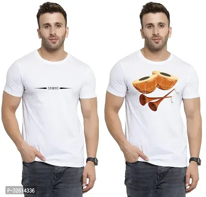 Reliable White Polycotton Printed T-Shirts For Men Pack Of 2