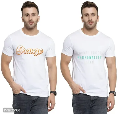 Stylish White Polycotton Printed T-Shirt For Men Pack Of 2-thumb0