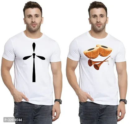 Reliable White Polycotton Printed Round Neck Tshirt For Men Pack Of 2-thumb0